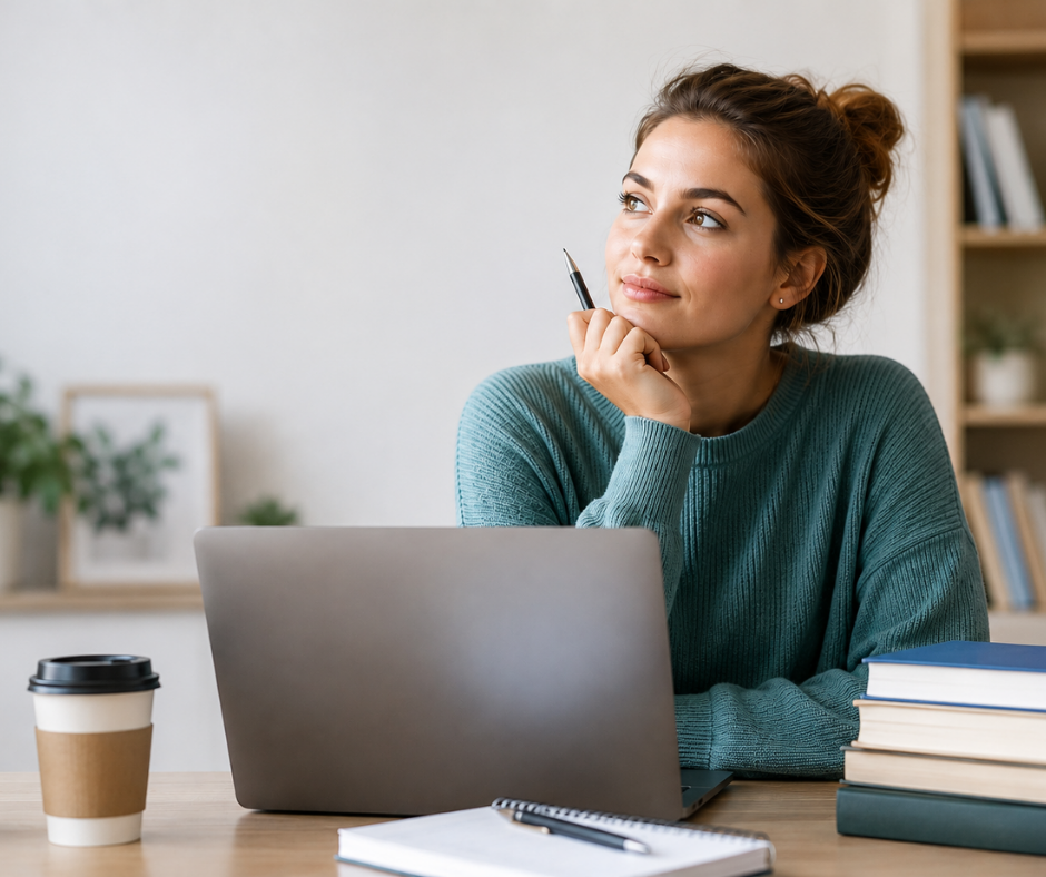 Graduate looking confused about how to get a job sat at laptop